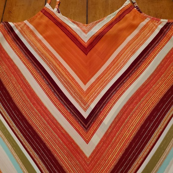Apt 9 Orange White Maroon Olive Green Aqua V Striped Sleeveless Crop Top Sz L - Picture 4 of 15